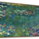 Framed Wall Art Canvas Prints Water Lilies by Claude Monet Garden Scenery Large Canvas Artwork Green Landscape Contemporary Nature Wall Pictures for Living Room Bedroom Home Office Decor 24" x 48"