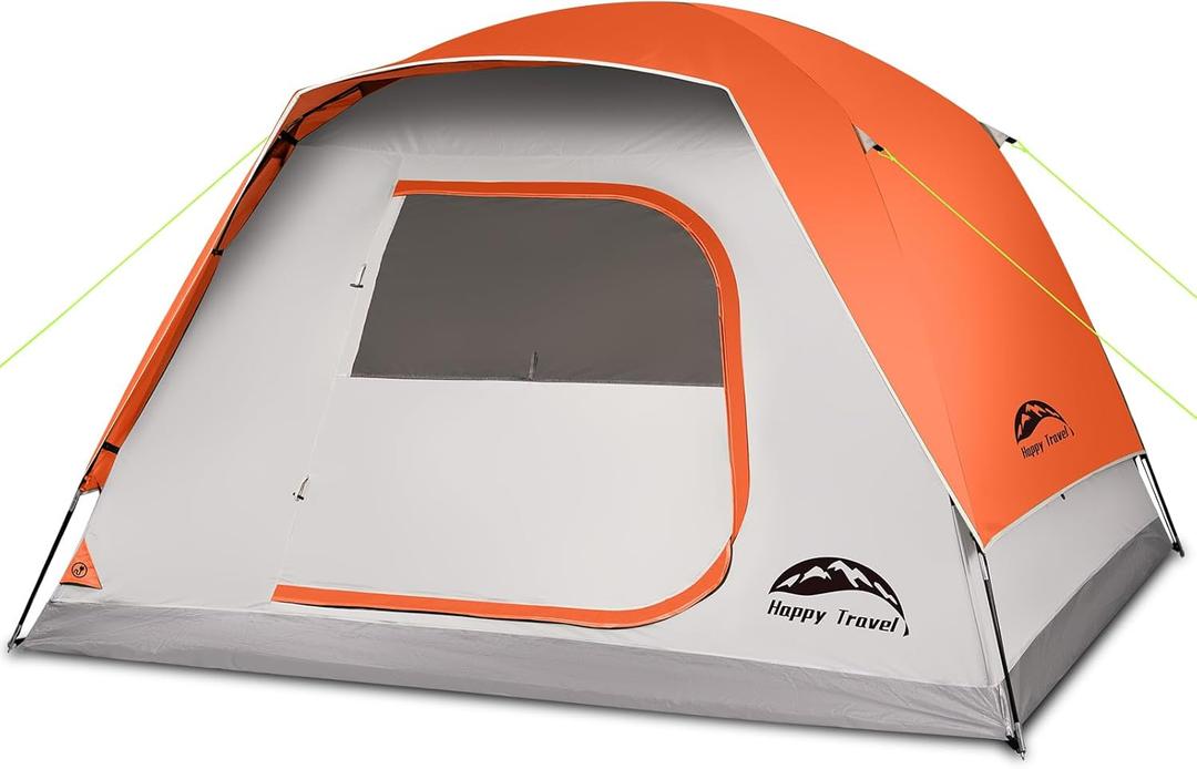 Happy Travel Camping Tent, 4/6 Person Dome Tents for Camping with Rainfly, Waterproof Clip Easy Setup Portable Family Tent with Mesh Windows, 20% More Headroom Backpacking Tents for Camping & Hiking (Orange)