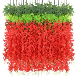 BLEUM CADE 36Pcs Red Fake Wisteria Hanging Flowers, 3.6Ft/Pcs Artificial Wisteria Garland, Hanging Flowers for Wedding Party Home Backdrop Wall Decoration