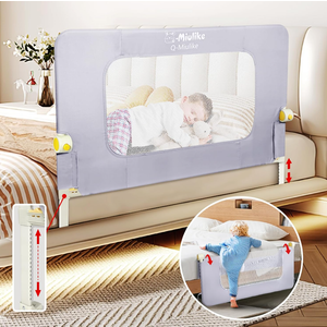 Q-MIULIKE Baby Bed Rail for Toddlers Smooth Flip-Down Crib Guard Rail Safety Rail Guards for 14 Height Adjustable, Toddlers Bed Rails for Full King Queen Twin Bed for 47'', 1 Piece