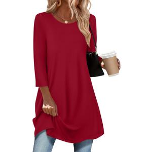 Zeagoo Women Tops 3/4 Sleeve Dressy Casual Plus Size Tunics to Wear with Leggings Swing Flare T-Shirt Loose Blouses (Small, Red)