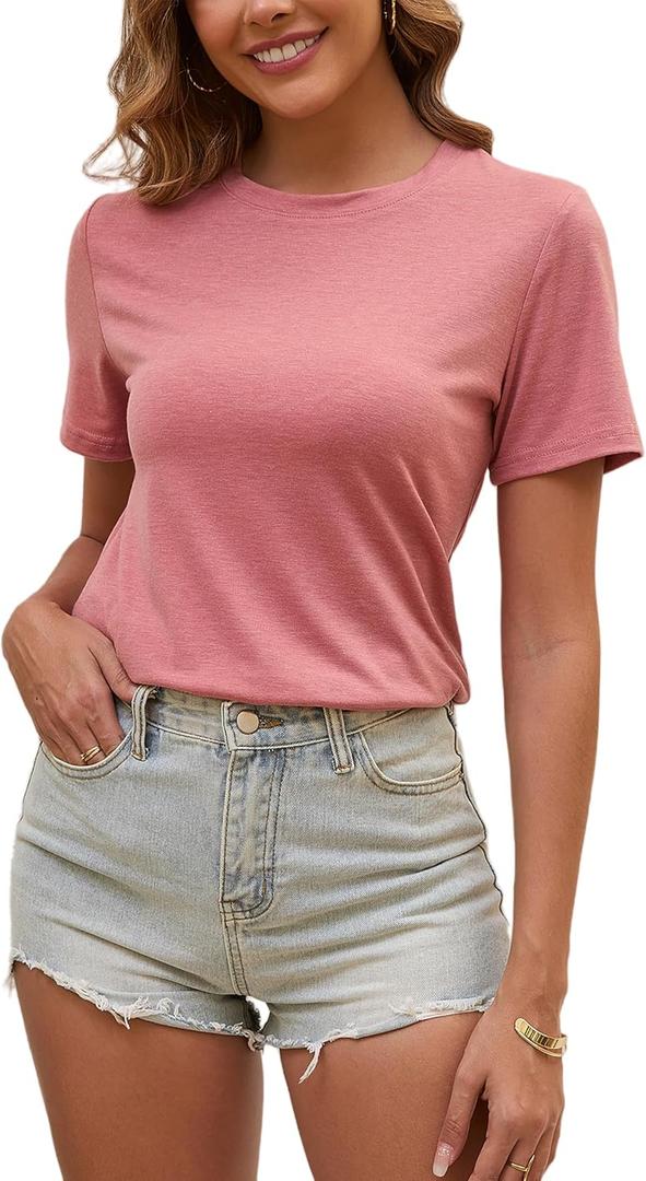 Womens T Shirts Short Sleeve Crew Neck Shirts Basic Tee Tops Blouse Summer Casual Tee Tops S-XXL (S)