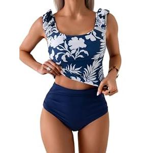 Eomenie Tankini Swimsuits for Women Tummy Control Ruched Bathing Suit Two Piece Swim Tank Top with High Waisted Bottom (S)