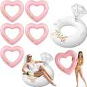 Thenshop 6 Pcs Bachelorette Pool Floats - 1 Diamond Ring & 5 Pink Heart Loungers - Inflatable Party Decorations for Bridal Shower, Engagement, Weddings - Photo Props for Bride & Bridesmaids