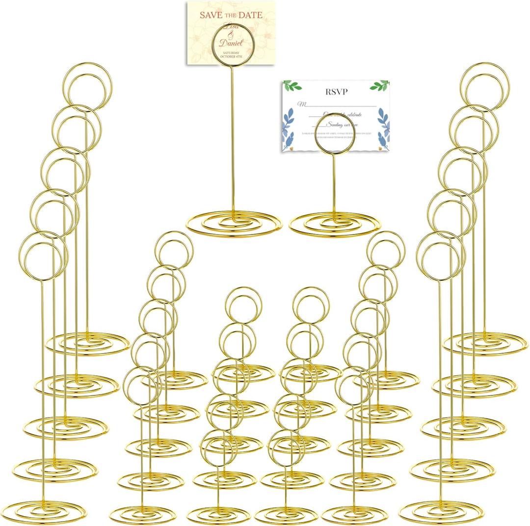 SHENLIU 48 Pieces Gold Table Number Holders Place Card Holder, 3 Size Name Numbers Menu Memo Note Card Picture Photo Clip Stand Table Sign Elegant Stable for Wedding Anniversary Party Display