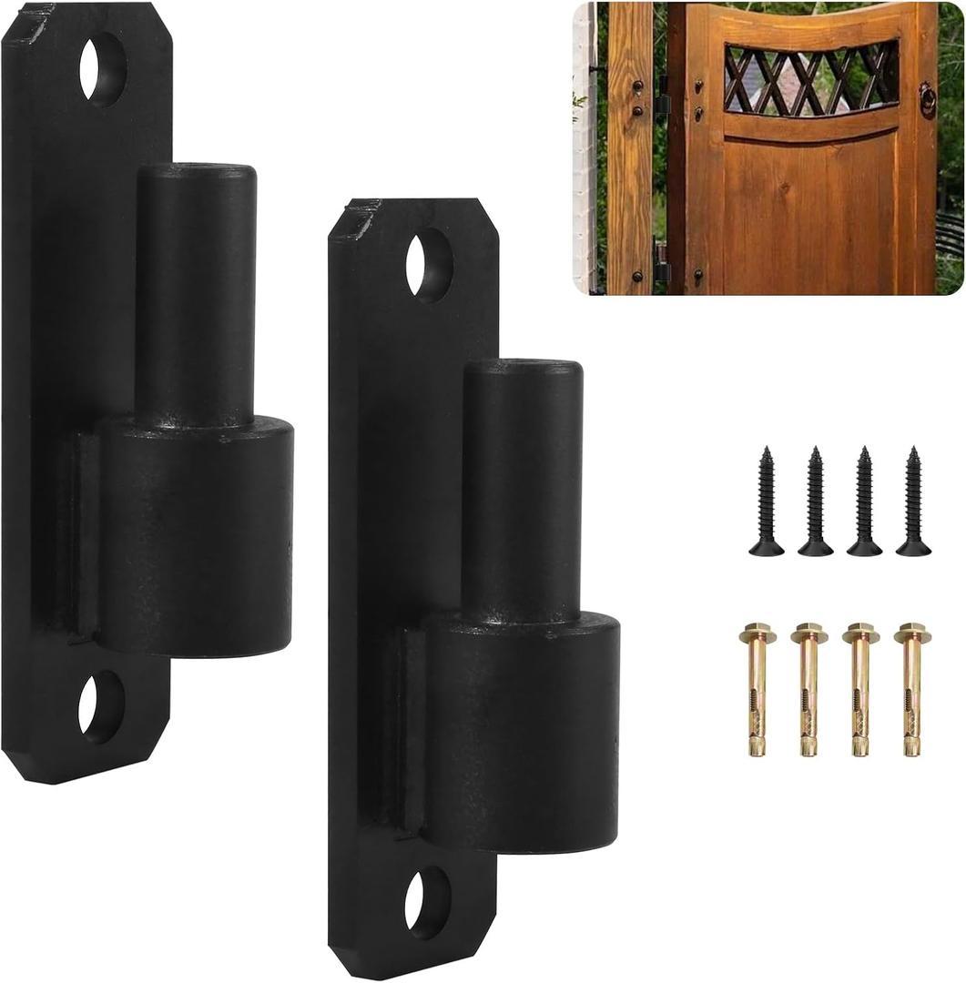 Wall Mount Gate Hinges with 5/8" Hinge Pin, Heavy Duty Gate Hinge with Screws for Farm Gates Wood Fence, Black 2 Pack