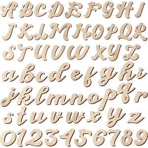 Gerrii 320 Pcs 4'' Wooden Letters and Numbers Crafts Unfinished Cursive Wooden Alphabet a to Z, Wood Numbers 0 to 9 Sign for DIY Wall Decor Painting Writing with Bonus Accessories Instructions