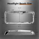 Grandroad auto Headlight Bezels Chrome w/Visor 12" LED Light Strip Replacement for 4x6 Lights Kenworth T400 T600 T800 W900B W900L Peterbilt 378 379 Western Star 4900 Freightliner, White Light