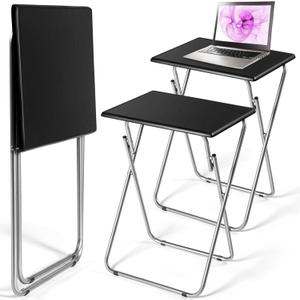 Geetery 2 Pack Folding TV Tray Tables No Assembly Required 18.9 x 15 x 26 in Dinner Table Foldable Snack End Table for Bed Couch Eating Living Room Bedroom(Black)