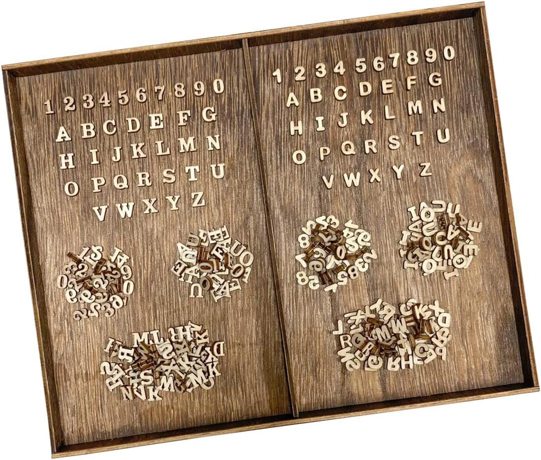 Quarter Inch 0.25 Inch 2142 Pieces Tiny Wooden Letters Unfinished Wood Numbers for Scrapbooking Crafts (with Two Fonts in Brown Tray)