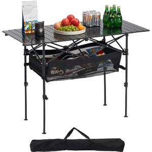 VEVOR Folding Camping Table, Portable Roll Up Side Tables, Lightweight Aluminum Beach Table for Outdoor BBQ Tailgating Picnic, Travel (47 inch-Black)