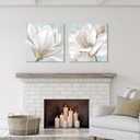 SEVEN WALL ARTS White Magnolia Wall Art Flower Artwork Floral Canvas Paintings Vintage Nature Botanical Painting Farmhouse Artwork Wall Decor for Bedroom Living Room Bathroom Office 24"x 24" x2pcs