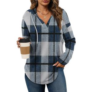 Bofell Womens Fashion Tops Hoodies for Women Pullover Oversized Sweatshirts Long SLeeve Shirts Loose Fit (Small, Plaid Blue)