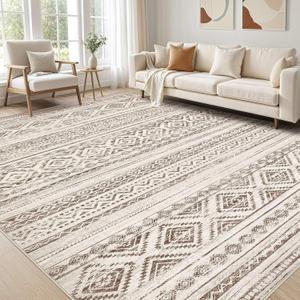 cotiled 10x14 Area Rug Living Room: Washable Boho Rugs with Non Slip Backing Large Soft Indoor Stain Resistant Carpet for Bedroom Farmhouse Dining Room Lightweight Home Decor Dark Brown