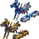 Magnetic Dinosaur Car Toy - 2 in 1 Crash & Transform Vehicle to Dino, No Battery Needed for Kids Age 3-12, Birthday Gift (Gold Blue)