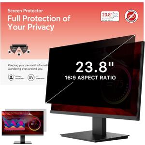 BERSEM 23.8 inch Removable Computer Privacy Screen Filter for 16:9 Ratio Monitor, Anti-Spy, Anti-Glare, Anti-Scratch, UV-Blocking
