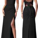 Women Sexy Mesh Tie Low Back Sleeveless Split Ruched Maxi Dress Party Cocktail Long Dress Wedding Guest Dresses (Black, L)