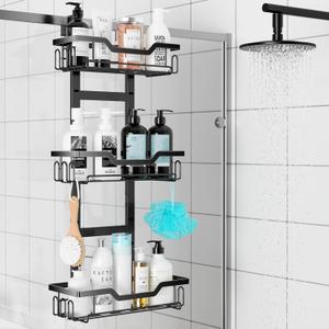 Moforoco Over The Door Shower Caddy, Hanging Shower Organizer Storage, 3-Tier Black Over The Door Pantry Organizer for Inside Shower, Home & Kitchen Organization (MATTE BLACK)
