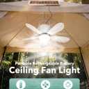 21” Solar Ceiling Fan Light, 35W Solar Powered Gazebo Fan with Remote Control, Rechargeable Battery Operated Portable Camping Fan Outside, for Tent Patio Greenhouse Porch Canopy Pergola