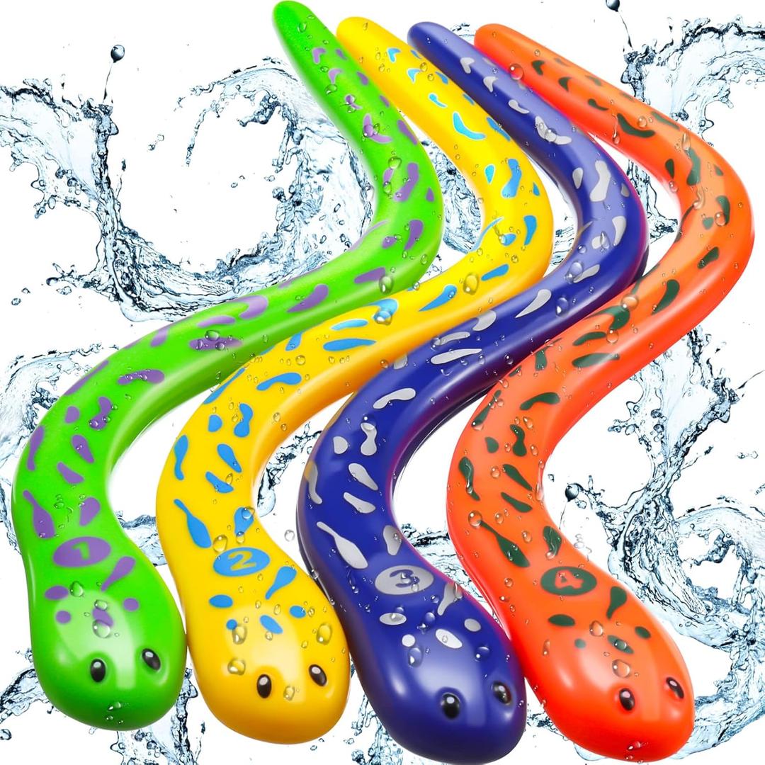 Civaner 4 Pcs Pool Diving Toys for Kids Summer Underwater Swimming Water Dive Pool Game Dive Toys for Boys Girls Teens Adults(Snake)