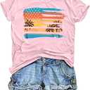 PICKID Beach Shirts Women Hawaiian T-Shirt Palm Trees Beach Graphic Tee Summer Vacation Patriotic Short Sleeve Tops. Size L