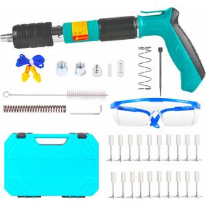 Concrete Nail Gun Kits with 200pcs Nails, 5 Speed Adjustable Portable Cordless Nail Gun for Red Brick Walls,Concrete Walls, Pipe Clamp Fixing Water Pipe, Household Nail Gun Tools. (Green)