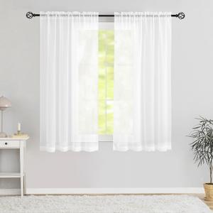 Semi Voile White Sheer Small Curtains 45 Inches Long 2 Panels Rod Pocket Window Treatment for Living Room Bedroom Dining Room(White 42" W x 45" L)