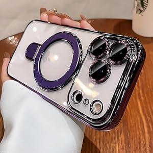 LXK Magnetic Invisible Stand for iPhone 17 Pro Case 6.3" Compatible with MagSafe, Military-Grade Protection, with Camera Protector, Clear Scratch-Resistant Back Cover for iPhone 17 Pro, Purple