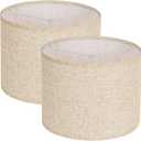Beige Lamp shades Set of 2, Large Linen Drum Lampshades, 13" Top x 13" Bottom x 10" High Lamp Shade, Replacement Lampshades for Table and Floor Lamps, Pendant Light, Handcrafted, Easy Assembly