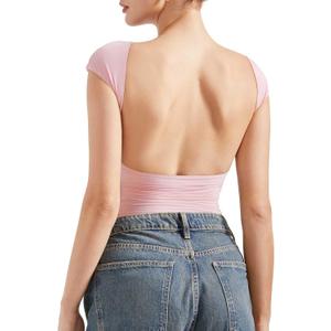 SUUKSESS Women Backless Sexy Going Out Tops Double Lined Open Back Y2k Basic Tee Shirts (Small, Blush)