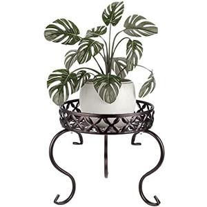 OwnMy Metal Round Plant Stand Indoor Outdoor Flower Pot Holder, Heavy Duty Iron Plant Stand Display Potted Rack for Home, Garden, Patio, Dark Brown