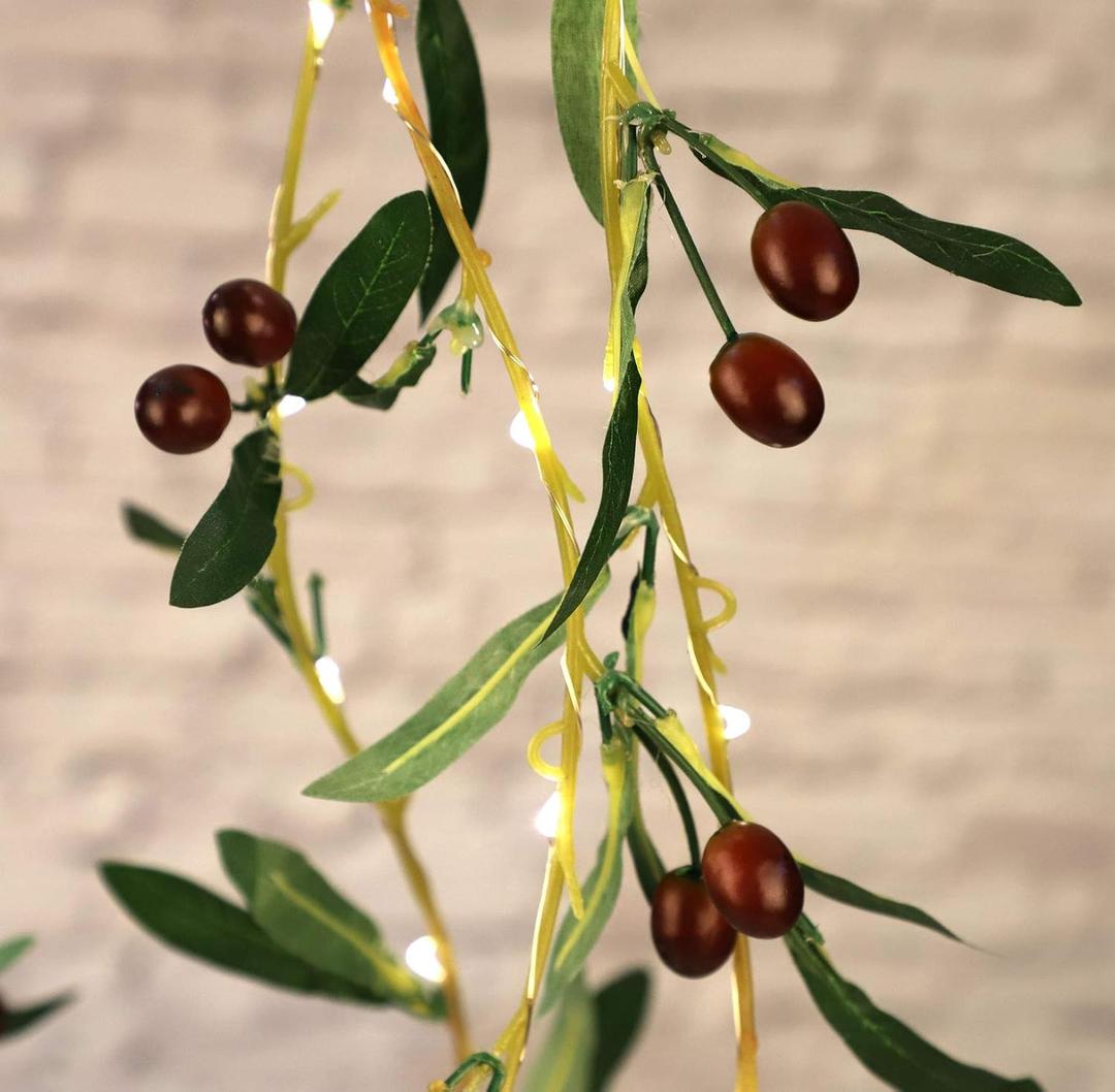 Impress Life Olive Branch Garland String Lights 10FT 40 White LED Battery USB Operated Lighted Twig Vine with Timer for Christmas Thanksgiving Party Spring Decoration