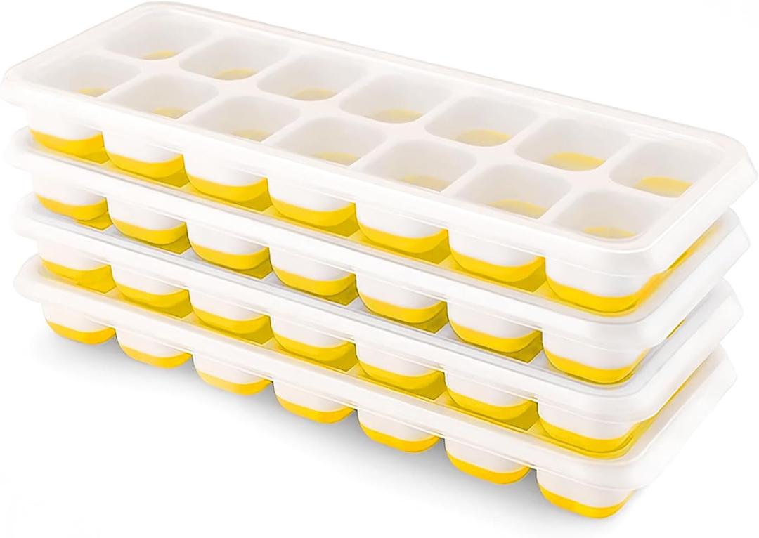 Ice Cube Trays 4 Pack, Airabc Silicone Ice Cube Trays with Removable Lid, Easy-Release Flexible 14-cube Ice Trays, LFGB Certified and BPA Free, Stackable Ice Trays with Covers for Cocktail, Freezer (Yellow)