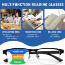 DEHOTRE 2 Pack Progressive Multifocus Reading Glasses Men Semi Rimless Stainless Steel Frame TR90 Temple No Line Blue Light Blocking Computer Readers Workspace for Near Range Black & Blue 2.75
