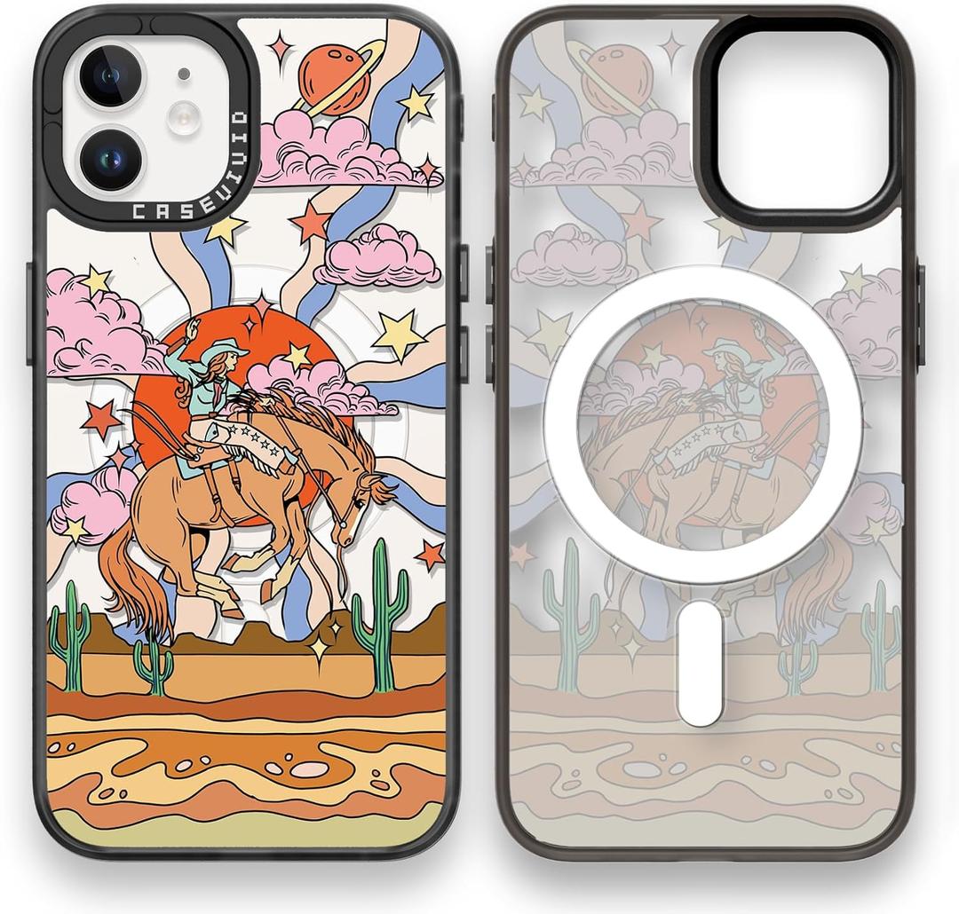 Magnetic for iPhone 11 Magsafe Case Cute Aesthetic - Durable Fashion Funny Phone Case - Girly Cowboy Pattern Print Cover Design for iPhone 11 6.1" Black