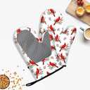 Christmas Cardinal Birds Oven Mitts and Pot Holders Sets of 3, Cardinal Birds Red Berry Decor Oven Mitts, Rdinal Bird Kitchen Decor Heat Resistant Non-Slip Silicone Gloves for Cooking Baking BBQ