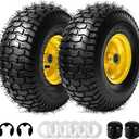 15x6.00-6 Tubeless Lawn Mower Tires, 2 Pack 15x6.00-6 Replacement Lawnmower Tires with Oil Filling Nozzle and Thickened Rim, Compatible with Most Riding Mowers and Lawn Tractors