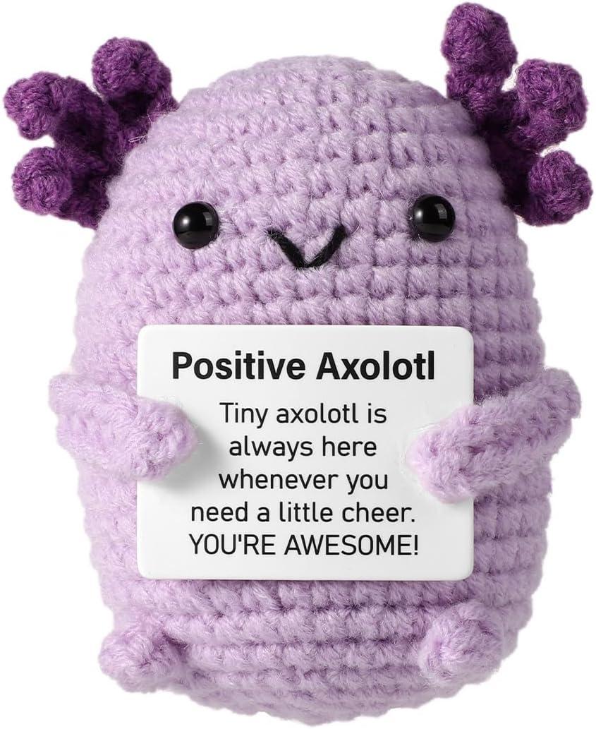 TOYMIS Positive Axolotl Crochet, Mini Cute Pocket Knitted Encouragement Axolotl Emotional Plush Animal Crochet Toy Uplifting Gifts for Friends Party Decoration Christmas Day Birthday Presents(Purple)