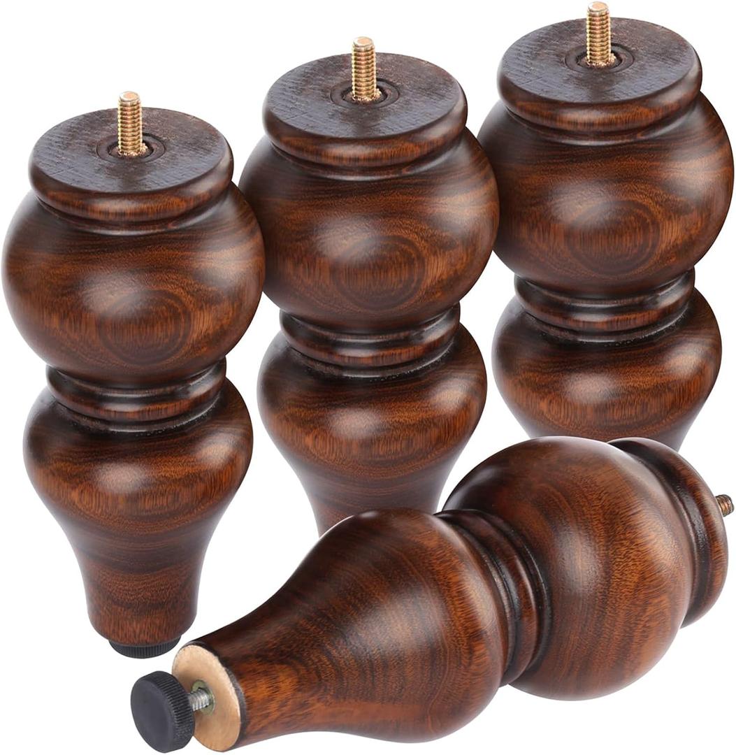 Wood Furniture Legs 8 inch - Sofa Legs Set of 4 Replacement Couch Legs - Round Furniture Feet Replacement for Legs for Furniture - Sofa Legs, Chair, Dresser, Ottoman, Coffee Table, Cabinet, Etc. Brown