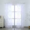 Taisier Home Floral White Sheer Curtains Flower Print Vine Embroidery Bedroom Curtain Rod Pocket Voile Window Curtains for Living Room, 52 x 72 inches Long, Set of 2 Panels,Blue Buds with Brown Branch