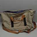 Canvas Weekender Bag for Men & Women Large Travel Duffel with Shoe Compartment Vintage Khaki Overnight Carry-On Luggage Tote with Leather Trim (Khaki)