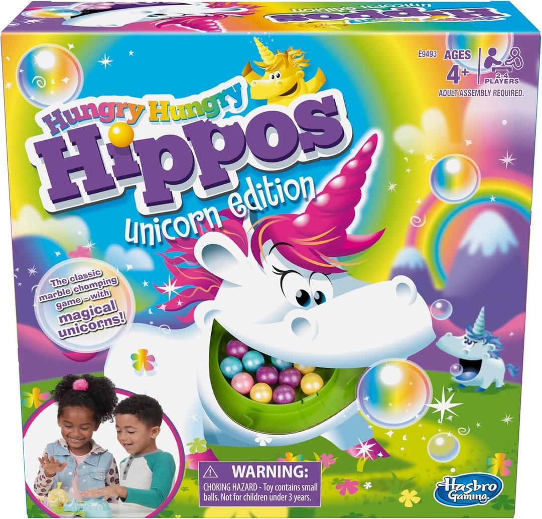 Hasbro Gaming Hungry Hippos Unicorn Edition Pre-School Board Game for Kids Ages 4 and Up; 2-4 Players  