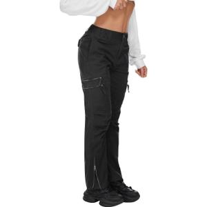 Cargo Hiking Pants for Women Tactical Baggy Pants Women's Casual Y2K with 6 Zipper Pockets No Belt (Black) 16