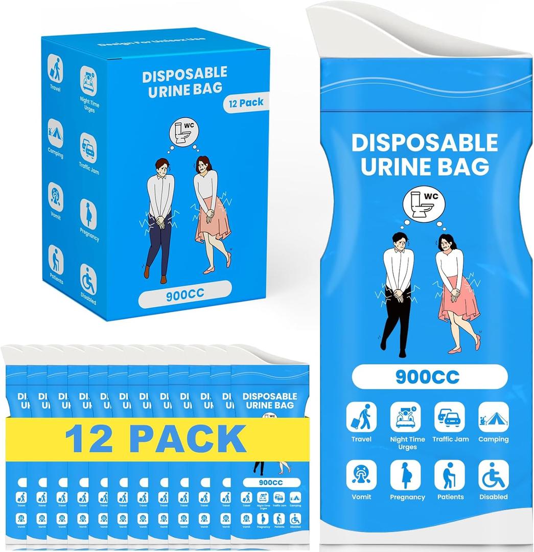 Disposable Pee Bags, 900ML Urine Bags for Women Men, 8/12/24 Pack Emergency Portable Urinal Bag and Vomit Bag Female Urinal Bags for Travel, Camping, Traffic Jams, Patient, Pregnant