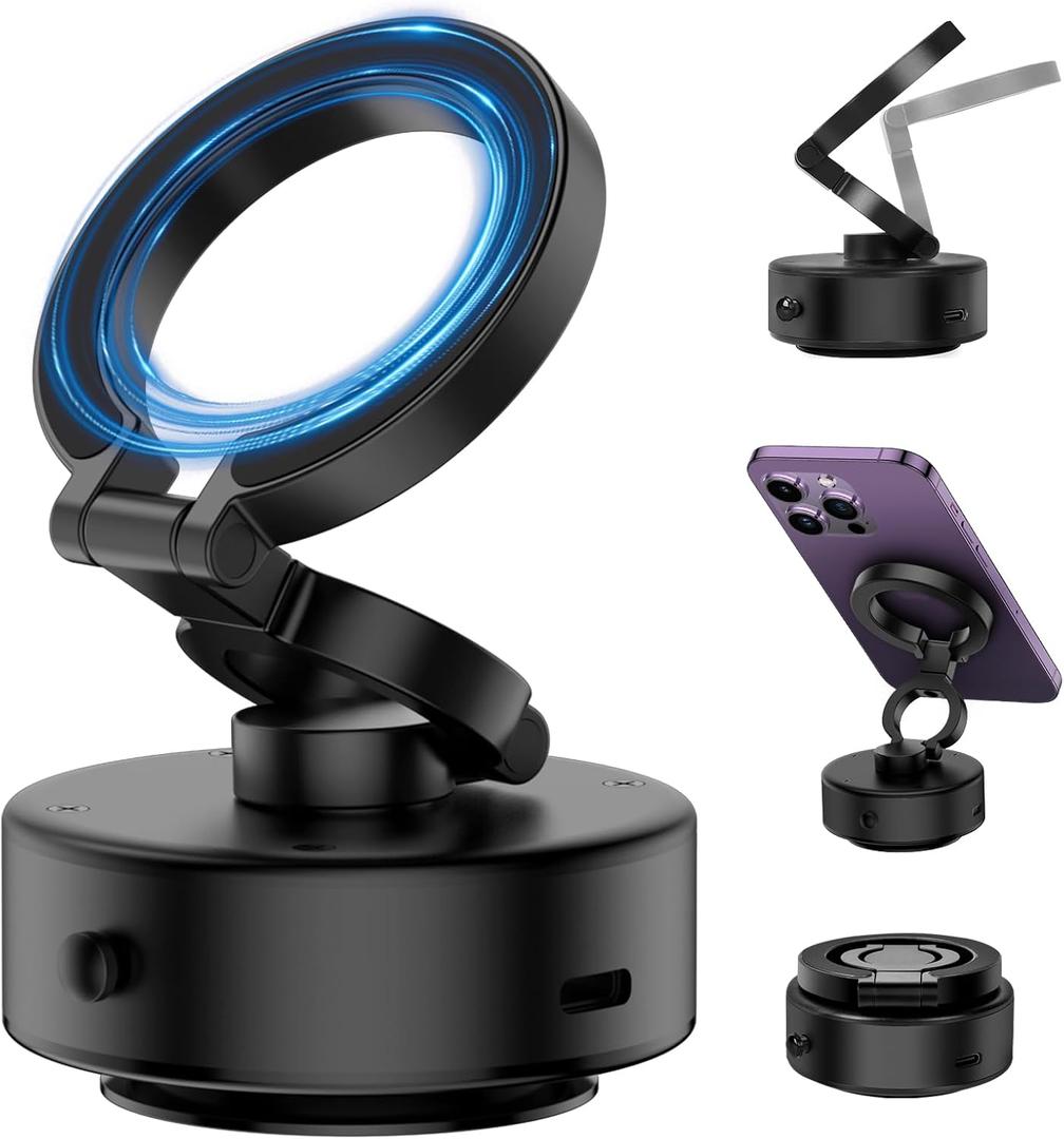 Electric Vacuum Magnetic Suction Phone Mount, 360 Rotatable Car Magnetic Phone Holder, Vacuum Suction Phone Holder for Car, Universal Magnetic Car Mount for Smooth Surface(Black Upgraded)