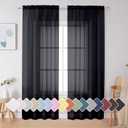Simplebrand Black Sheer Curtains 84 Inches Long, Light Filtering Rod Pocket Solid Color Window Sheer Curtain Panels, Elegant Curtains & Drapes for Living Room, Bedroom 2 Panels (Black, 42" W x 84" L)