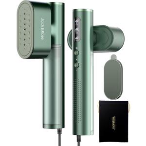 Jack & Rose Travel Steamer & Iron 2 In 1, Portable Garment Steamer, 15s Heat Up, Large Ceramic Heat Panel, 100-220V for Global Traveling (Green)