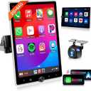 Motorized 2G+64G Single Din Radio with Wireless Carplay -10.4inch HD Vertical Rotatable Touch Screen- Wireless Android Auto FM/RDS EQ GPS Bluetooth with WiFi 50UIs USB MirrorLink Backup Camera