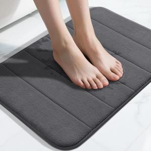 Yimobra Memory Foam Bath Mat, Super Soft Absorbent Bathroom Rug Non Slip 31.5x20 Inch, Quick Dry, Machine Washable Floor Carpet for Tub Shower, Home Decor Accessories, Grey