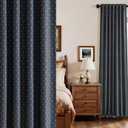 MIULEE 100% Blackout Decorative Linen Curtains with Geometric Pattern, Thick Woven Farmhouse Rustic Patterned Drapes with Back Tab for Bedroom and Living Room, Blue, 52 x 102 Inches, 2 Panels